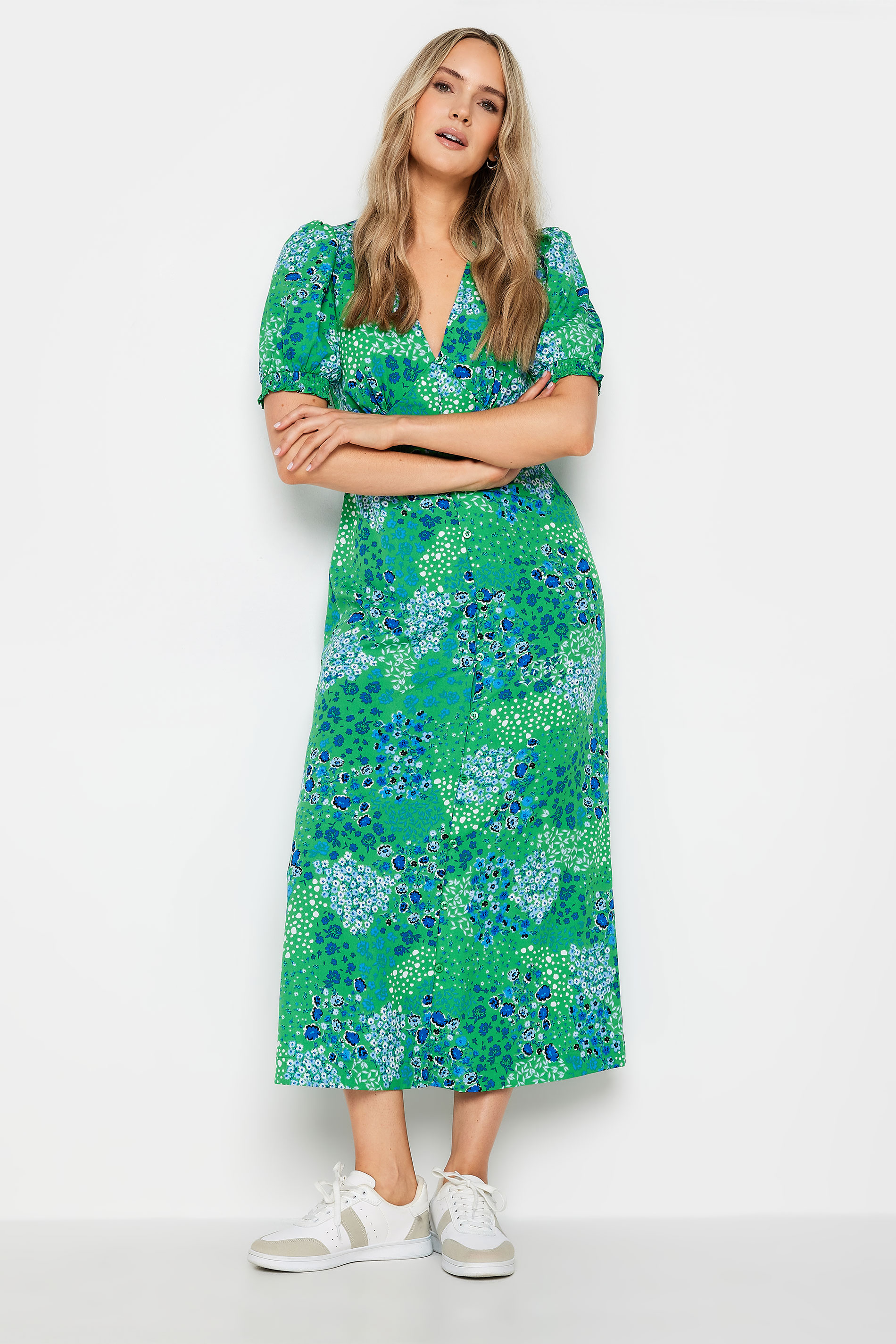 LTS LTS Tall Green Ditsy Floral Print Button Through Midaxi Dress