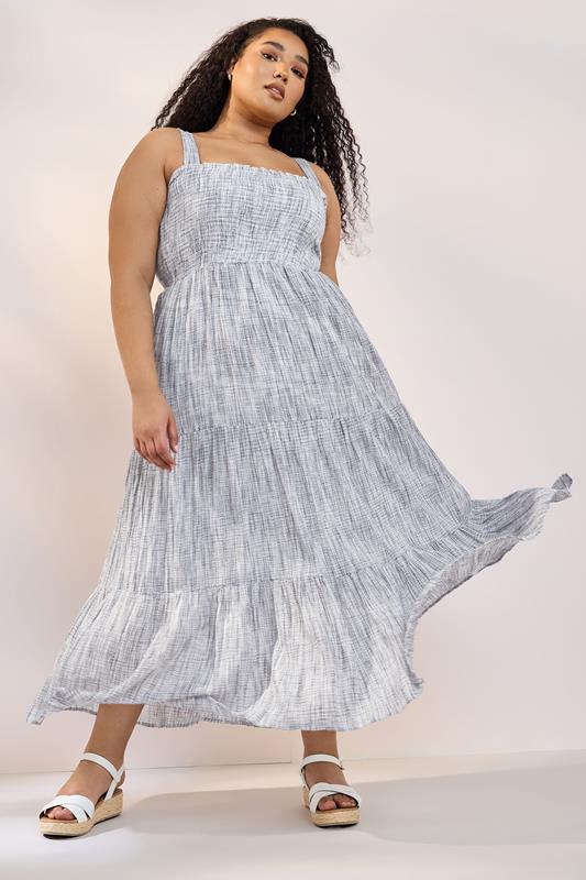 Yours YOURS Curve Blue Tiered Textured Sundress