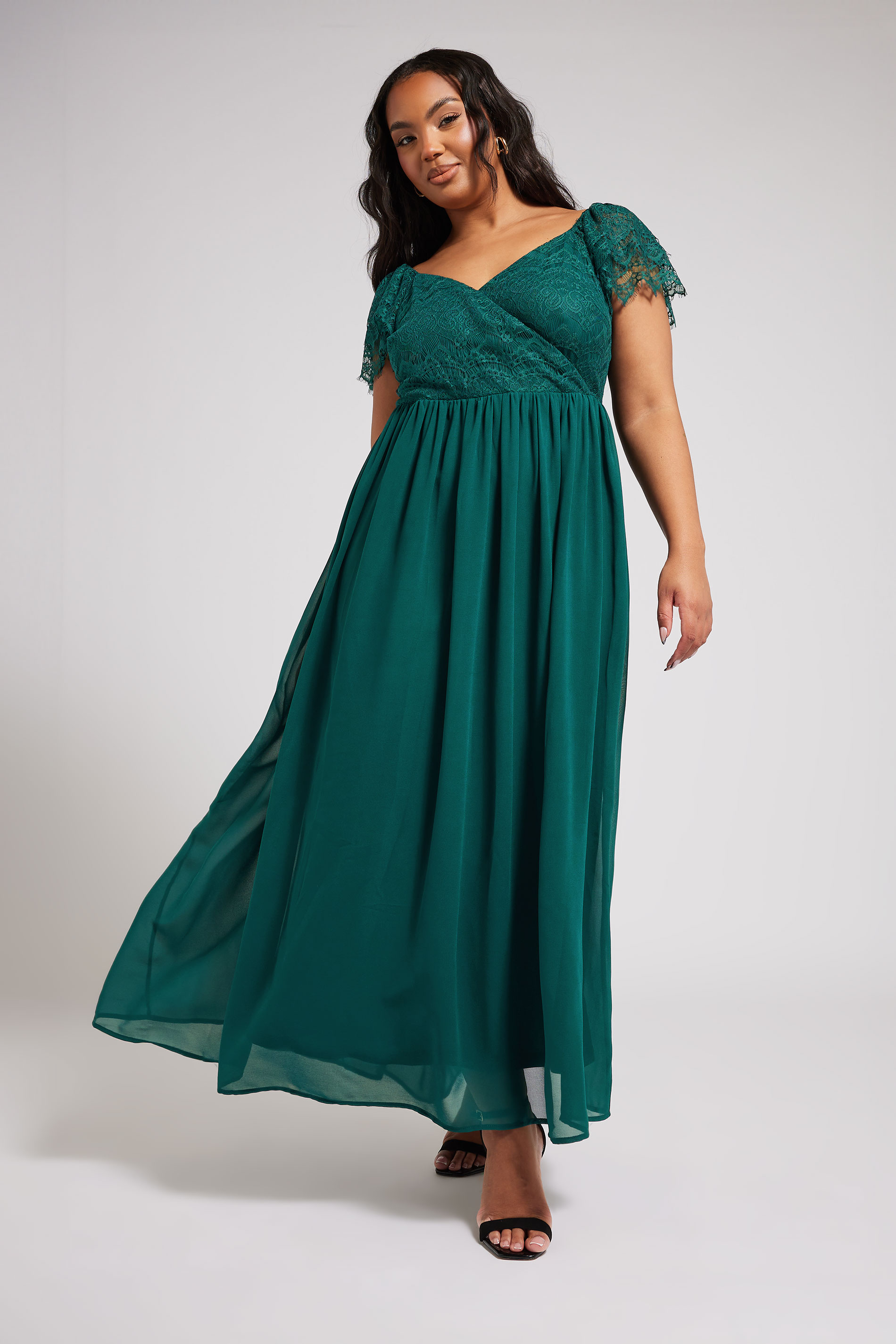 Yours London YOURS LONDON Curve Teal Green Lace Wrap Maxi Dress