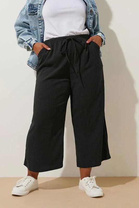 Yours YOURS Curve Black Textured Culottes