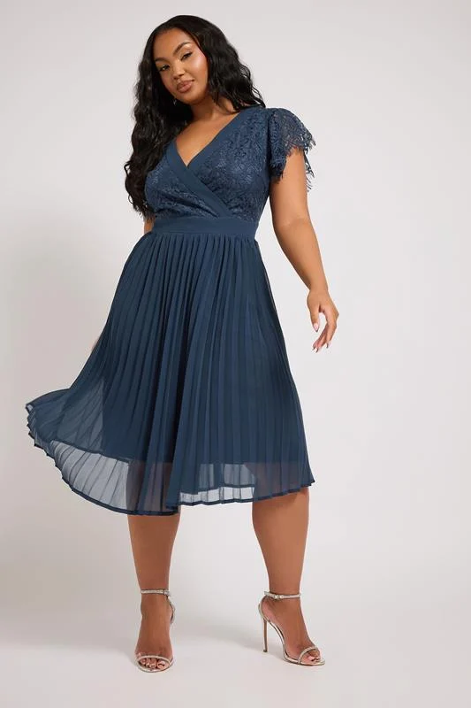 Yours London YOURS LONDON Curve Navy Blue Lace Wrap Midi Dress