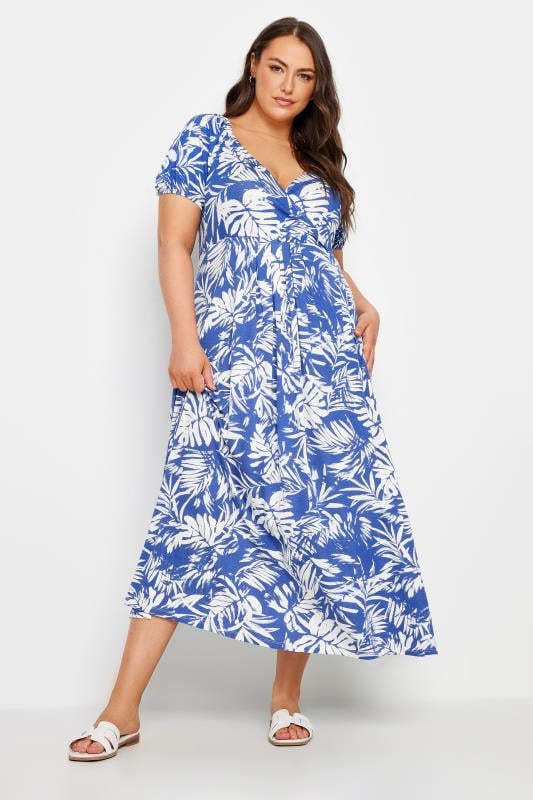 Yours YOURS Curve Blue Leaf Print Wrap Dress