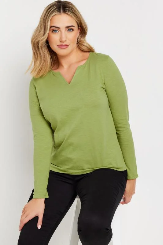 M&Co Womens M&Co Light Green Cotton Notch Neck Top
