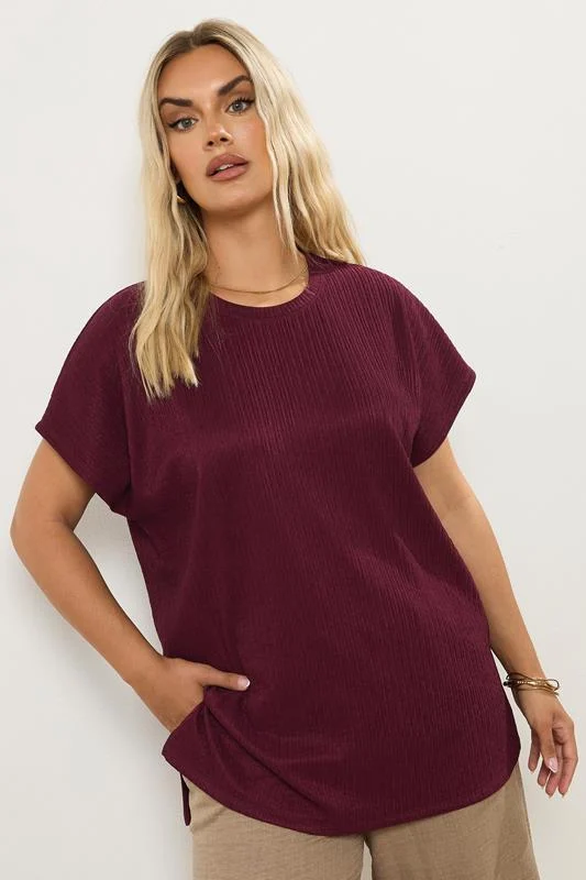 Yours YOURS Curve Burgundy Red Textured Heavyweight Top