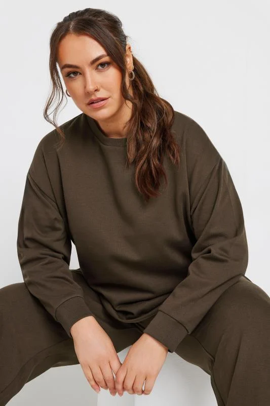 Yours YOURS Curve Chocolate Brown Crew Neck Sweatshirt