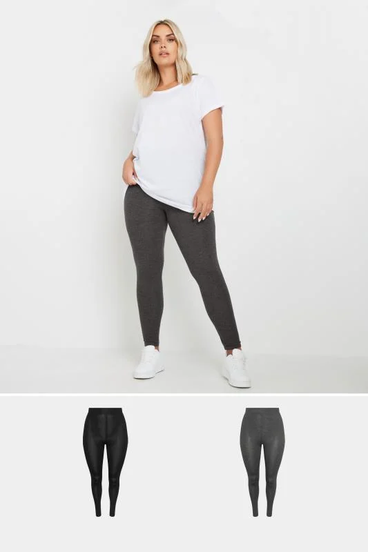 Yours YOURS 2 PACK Curve Charcoal Grey & Black Soft Touch Stretch Leggings