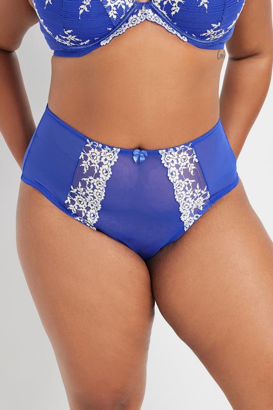Yours YOURS Curve Blue Floral Embroidered Plunge Bra