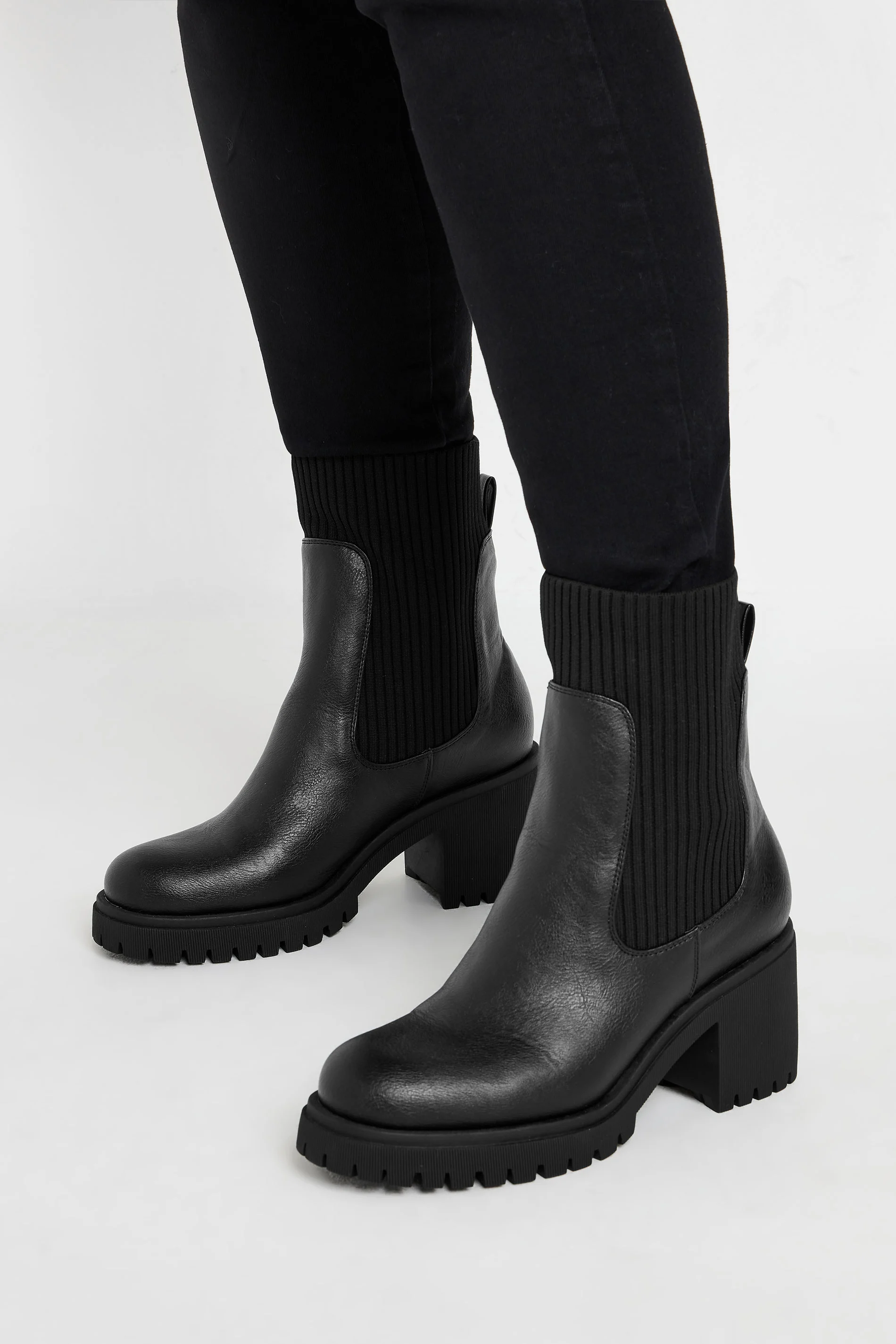 Yours Black Faux Leather Sock Chelsea Boots In Extra Wide EEE Fit