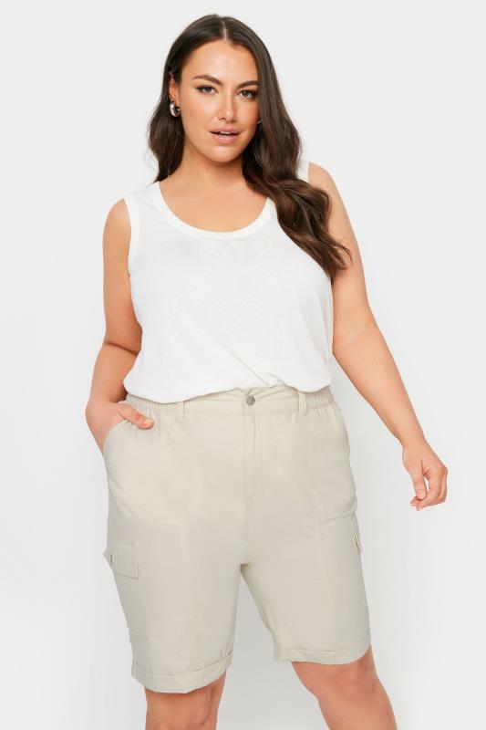 Yours YOURS Curve Stone Brown Elasticated Waist Cargo Shorts