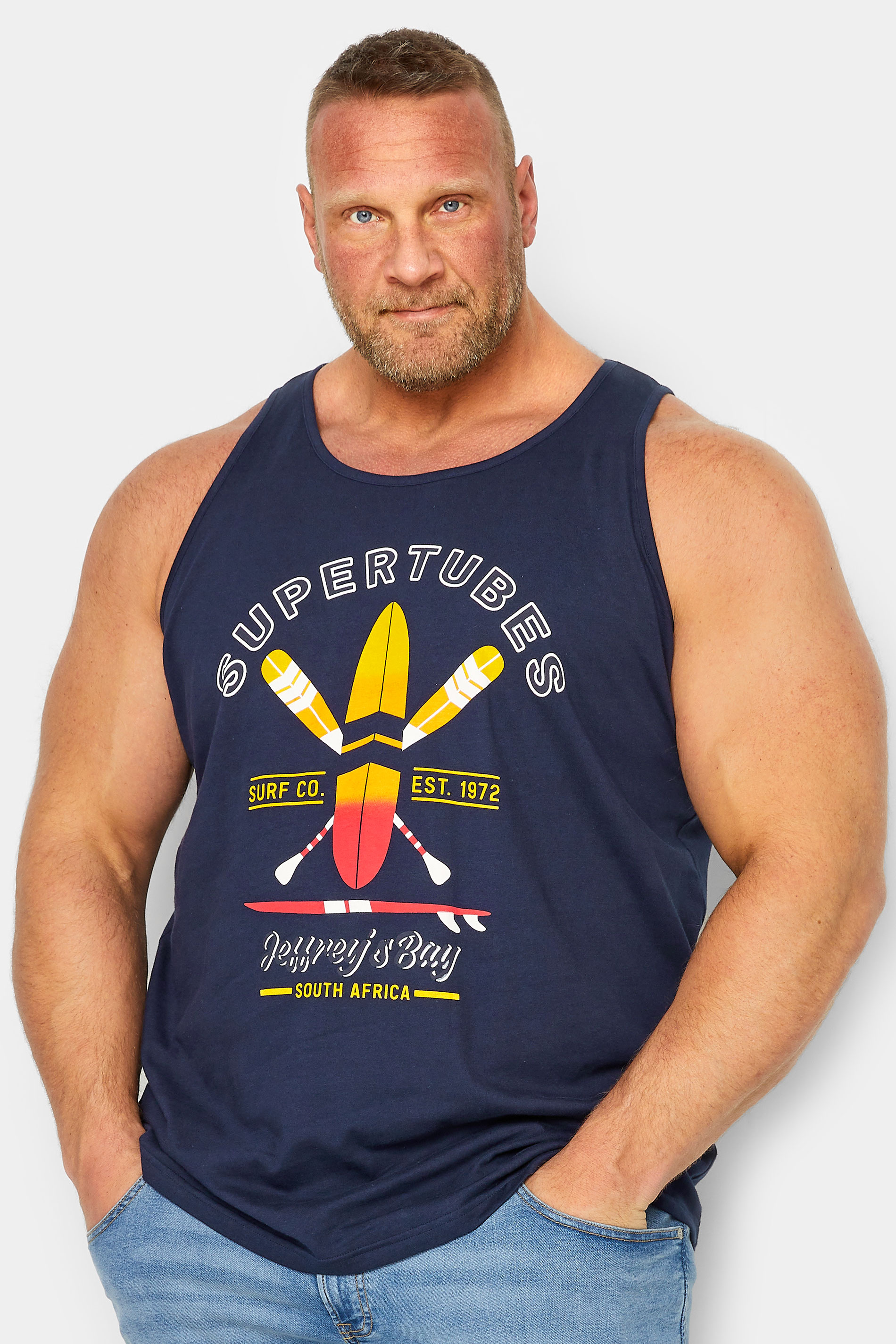 BadRhino BadRhino Big & Tall Navy Blue 'Supertubes' Slogan Vest Top
