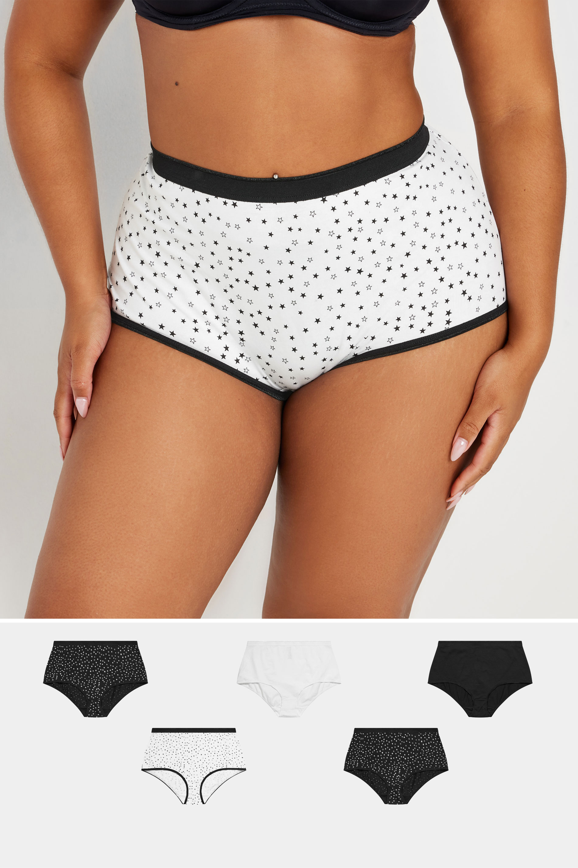 Yours YOURS 5 PACK Curve Black & White Star Print High Waisted Shorts