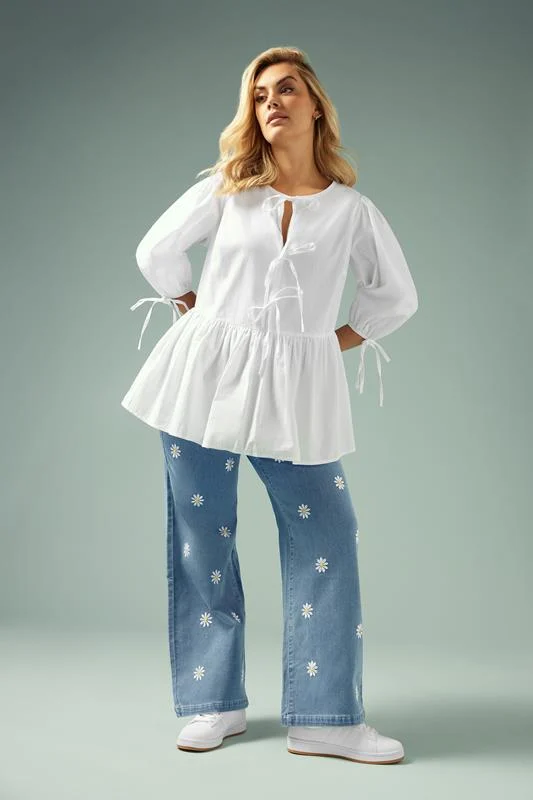Yours YOURS Curve Mid Blue Wide Leg Cropped Denim Jeans