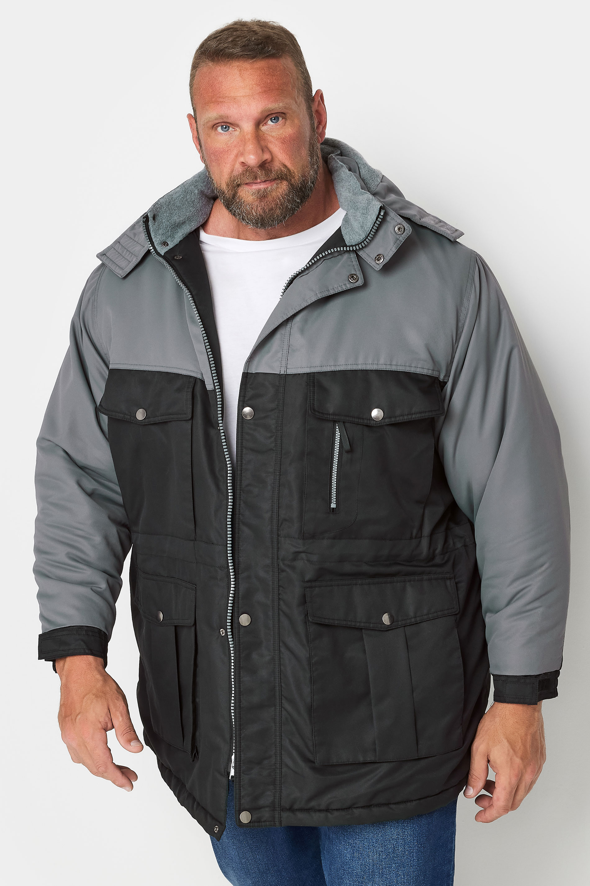 BadRhino BadRhino Big & Tall Grey & Black Fleece Lined Hooded Coat
