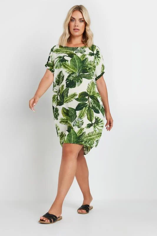 Yours YOURS Curve Green Tropical Leaf Print Tunic Dress