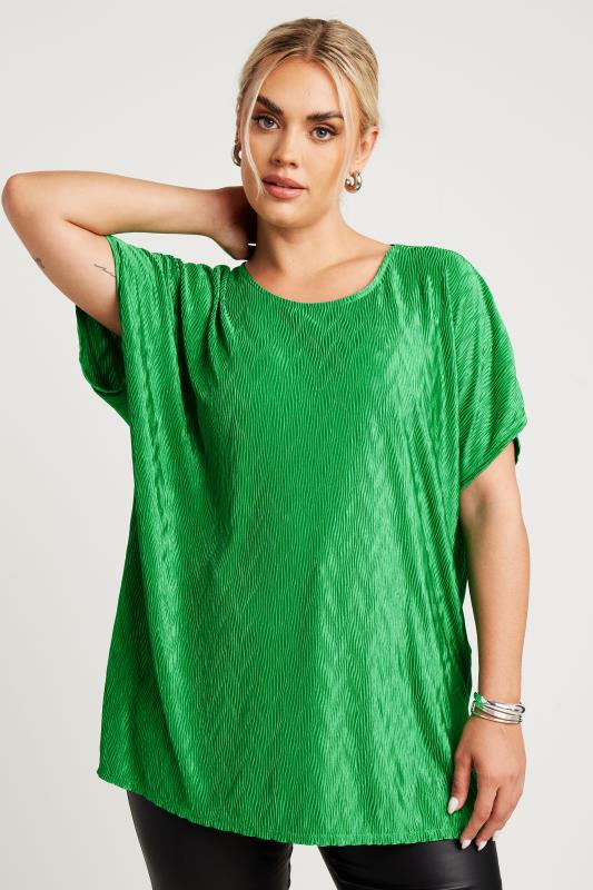 Yours YOURS Curve Green Zig Zag Plisse Top