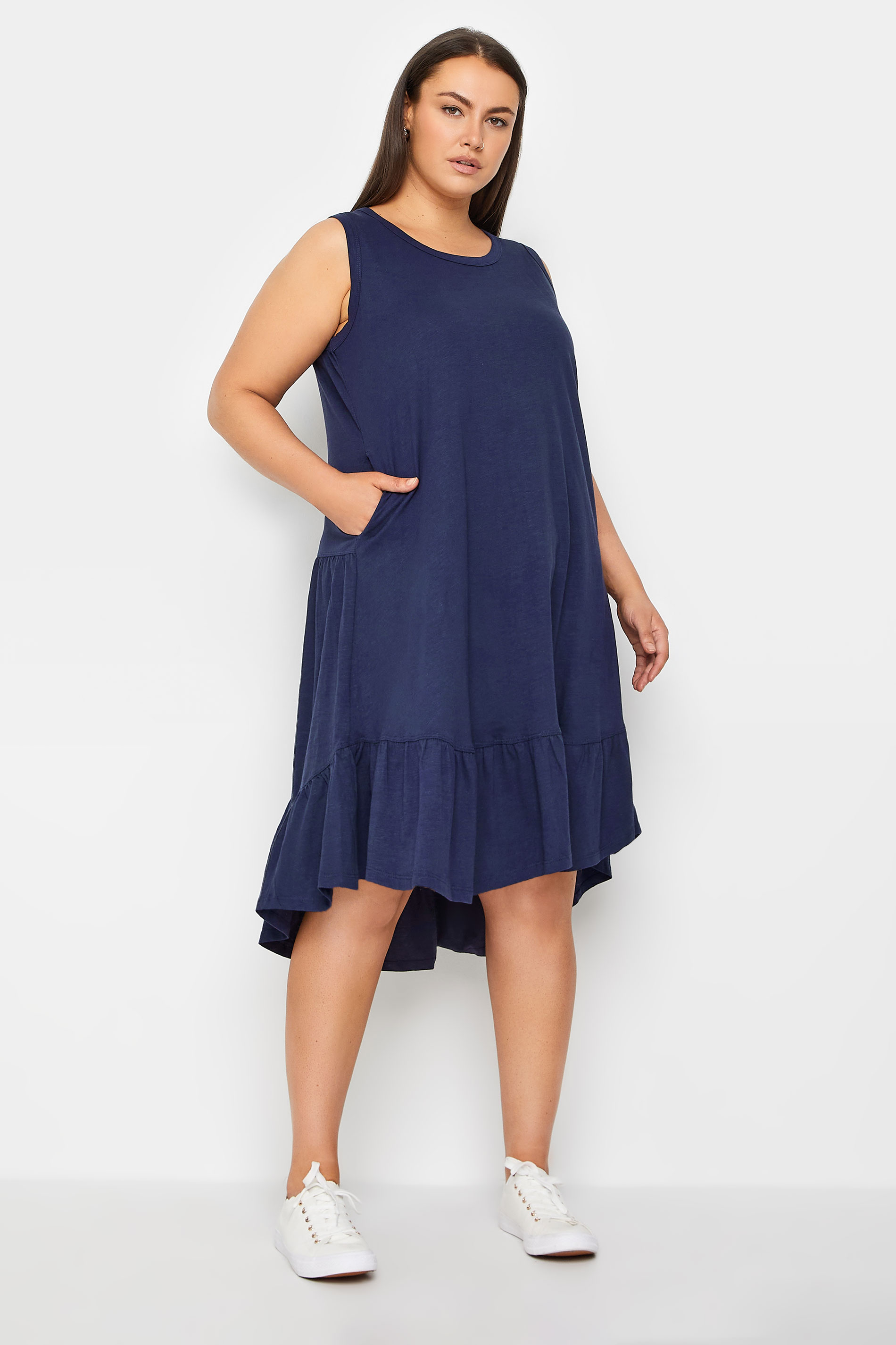 Evans Evans Navy Blue Frill Dipped Hem Shift Dress