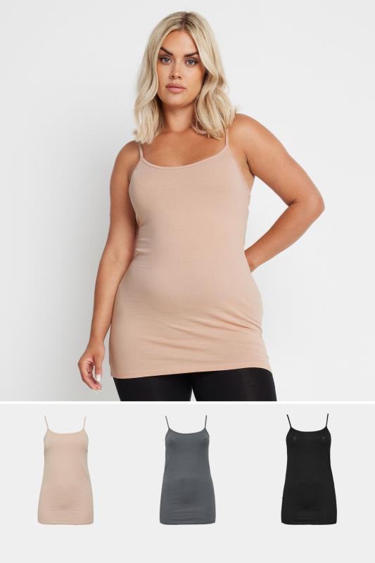 Yours YOURS Curve 3 PACK Nude & Black Cami Tops