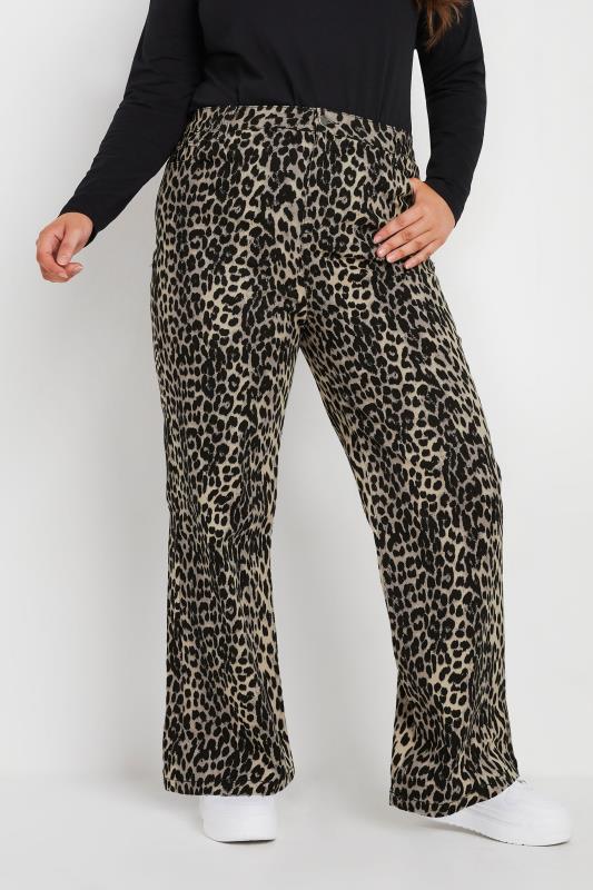 Yours YOURS Curve Natural Brown Leopard Print Wide Leg Jeans