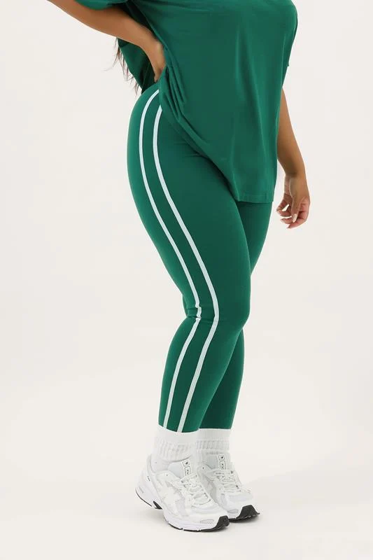 Yours YOURS ACTIVE Curve Green Side Stripe Leggings