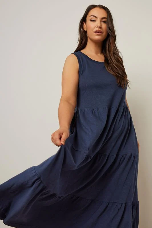 Yours YOURS Curve Navy Blue Tiered Midaxi Dress