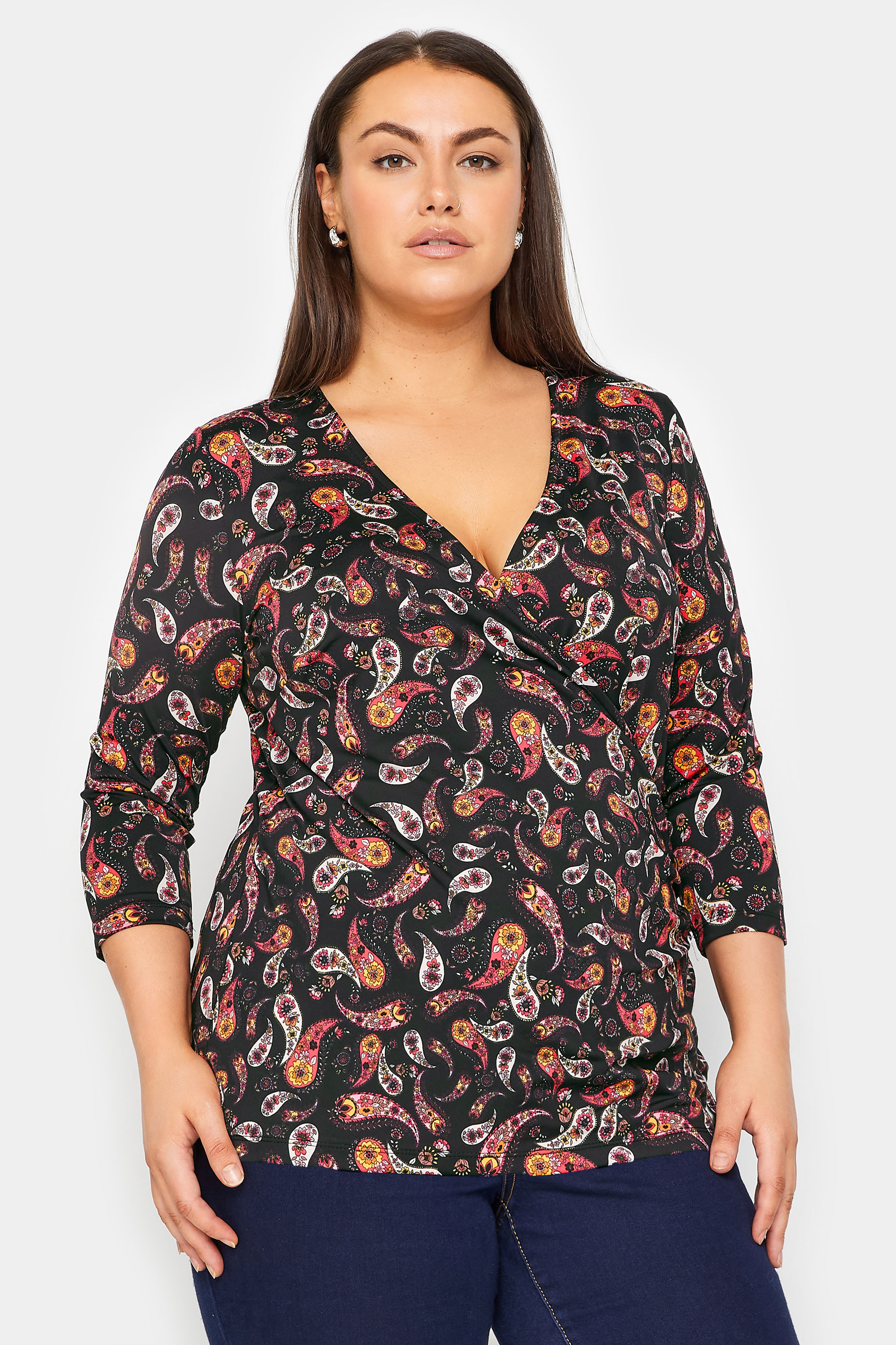 Evans Evans Black Paisley Print 3/4 Sleeve Top