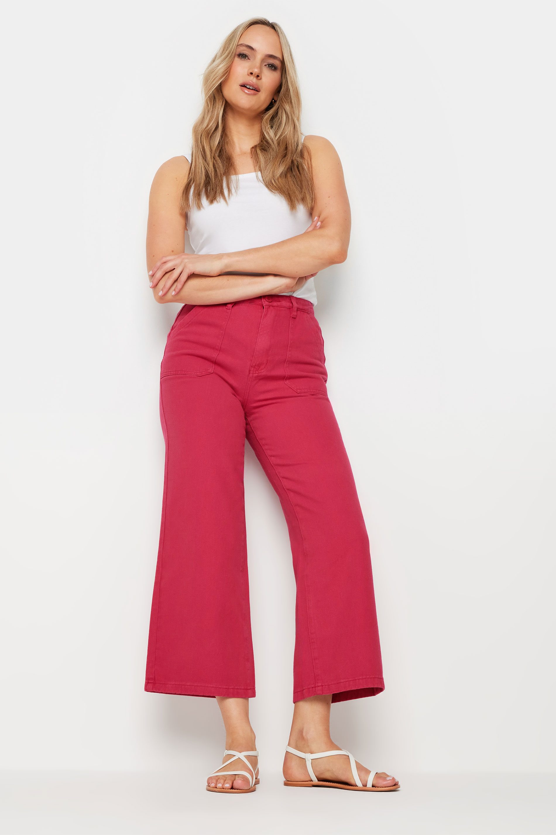 LTS LTS Tall Bright Pink Cotton Twill Wide Leg Cropped Trousers
