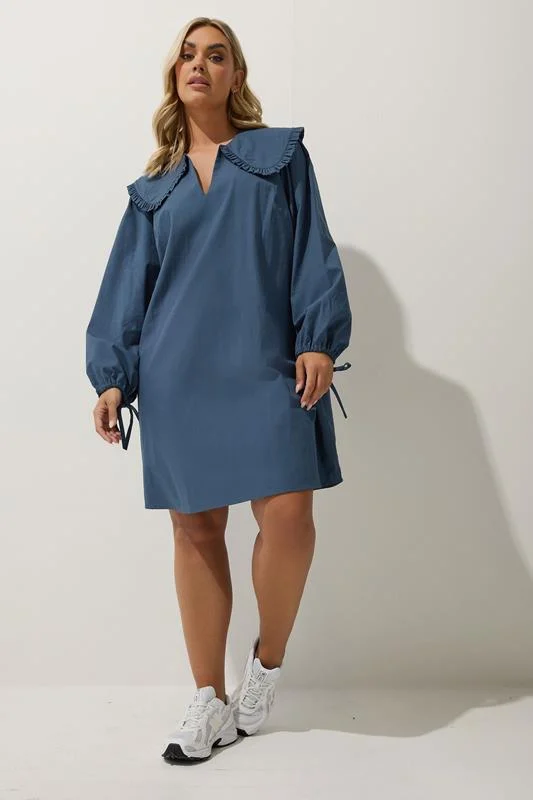 Limited Collection LIMITED COLLECTION Curve Blue Oversized Collar Mini Dress