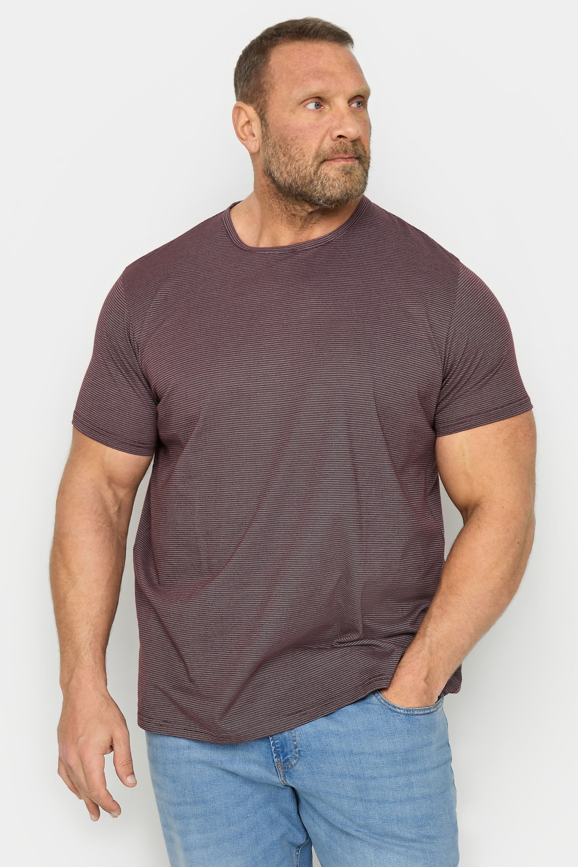 BadRhino BadRhino Big & Tall Burgundy Red Stripe T-Shirt