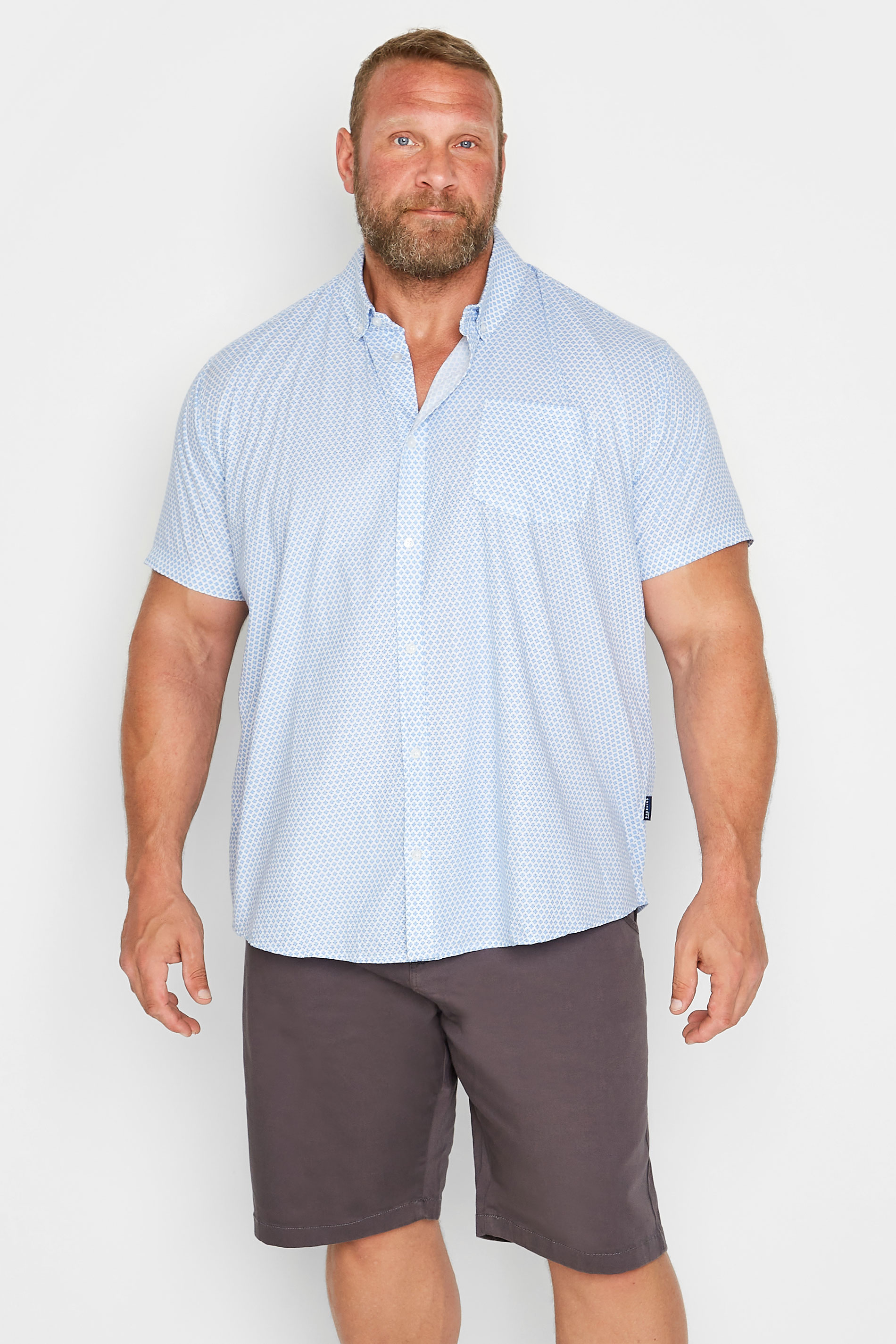 BadRhino BadRhino Big & Tall White & Blue Geometric Print Poplin Shirt