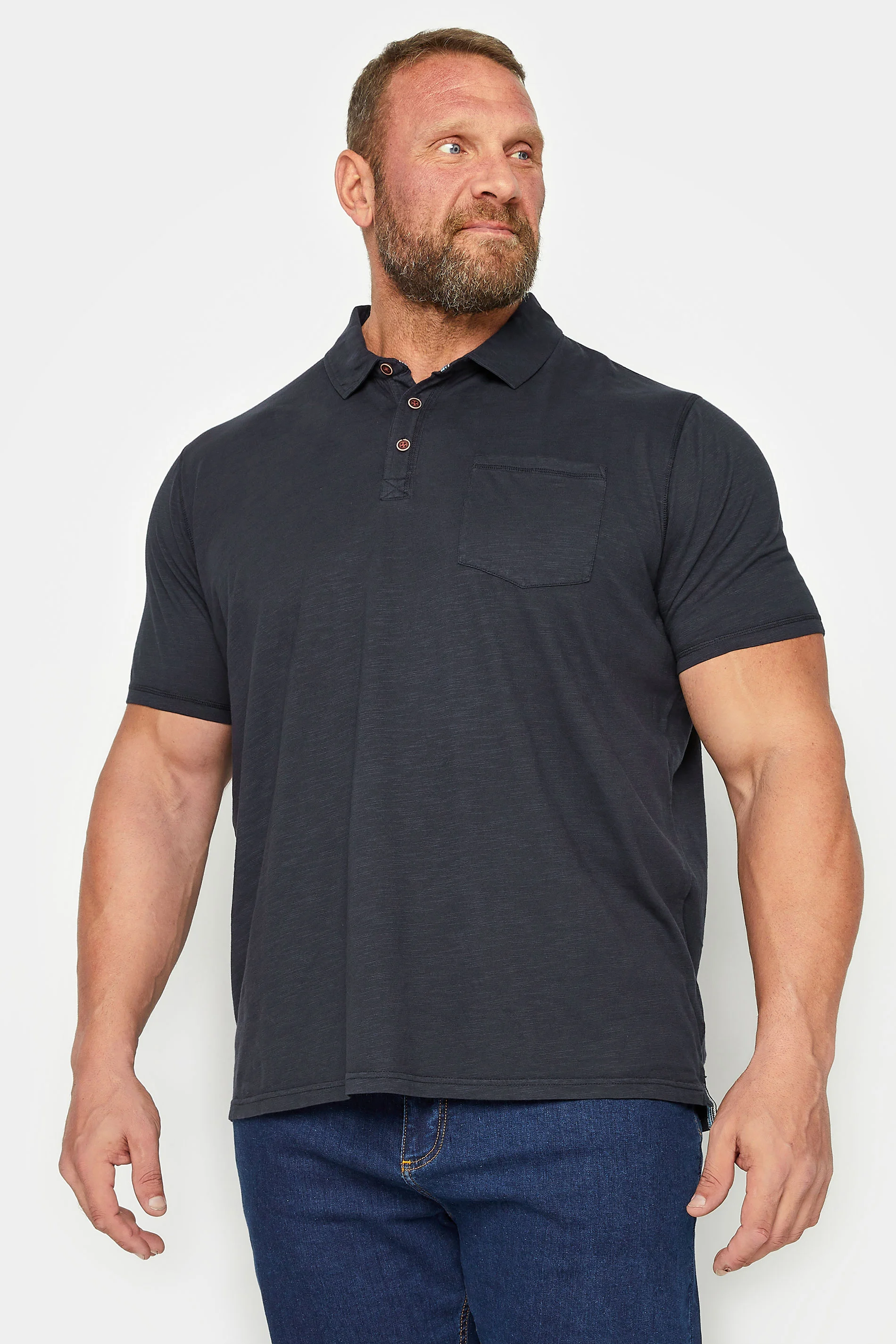BadRhino BadRhino Big & Tall Navy Blue Slub Short Sleeve Polo Shirt