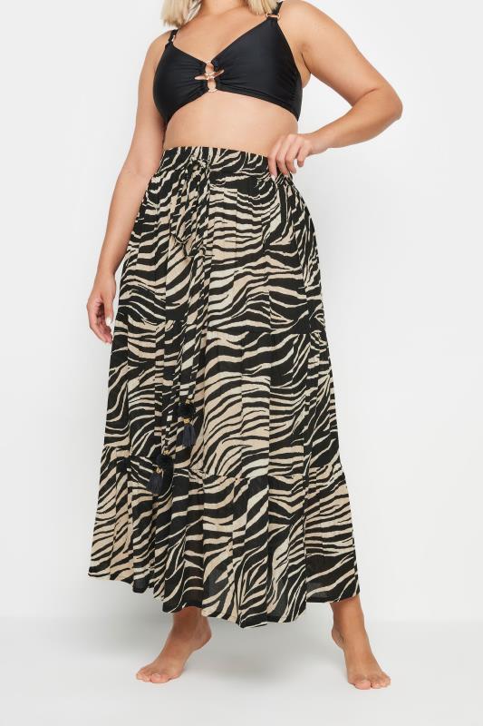 Yours YOURS Curve Black Animal Print Tiered Beach Skirt