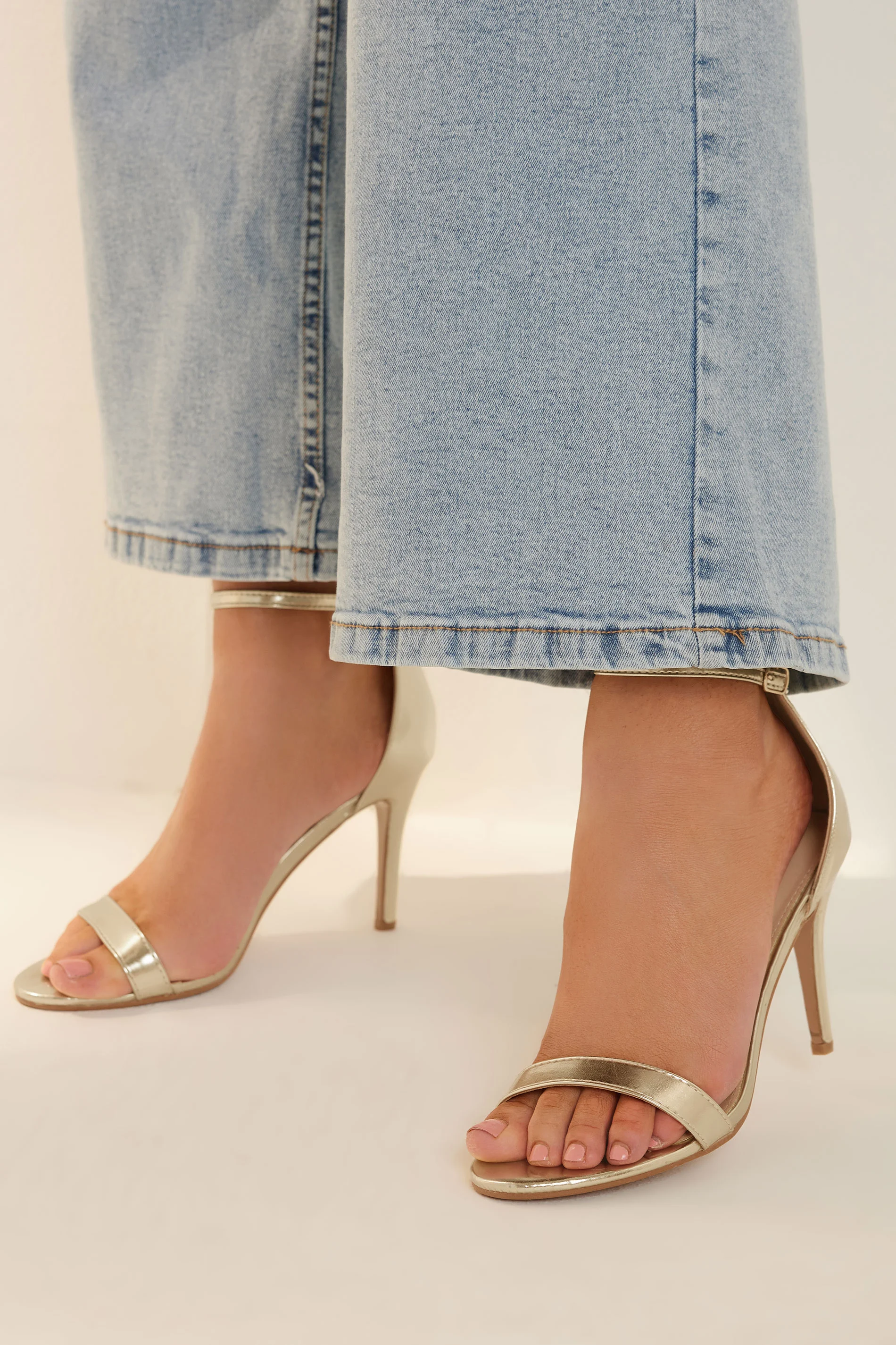 Yours Gold Ankle Strap Heels In Wide E Fit