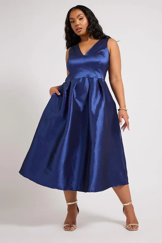 Yours London YOURS LONDON Curve Navy Blue Pleated V-Neck Midi Prom Dress