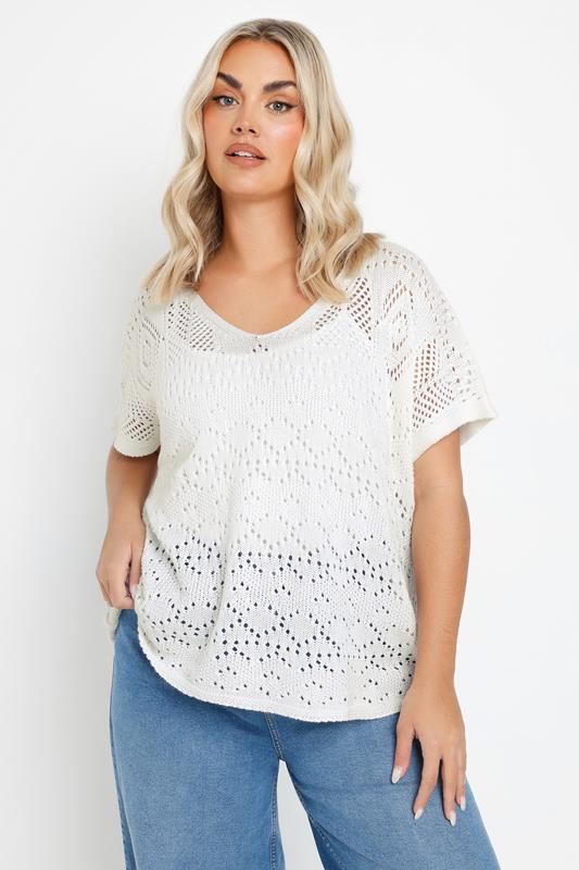 Yours YOURS Curve White Crochet Knitted Top