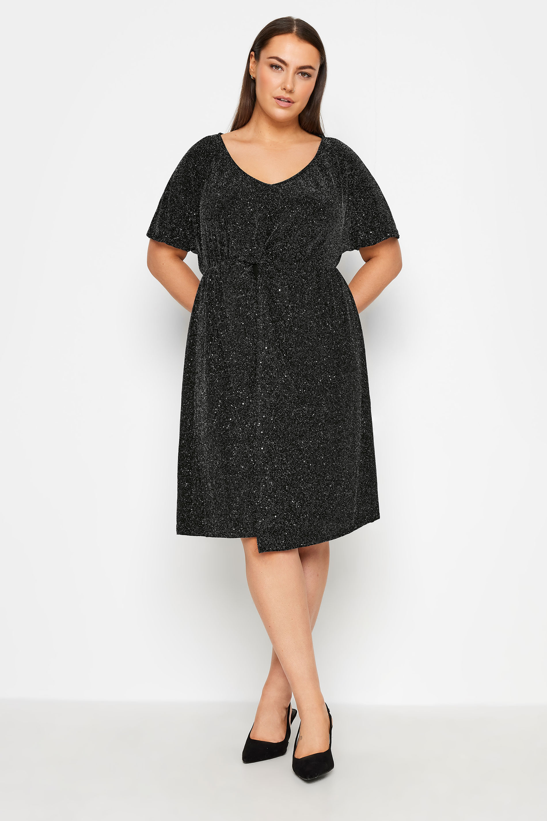 Evans Evans Black Sparkle Twist Wrap Dress