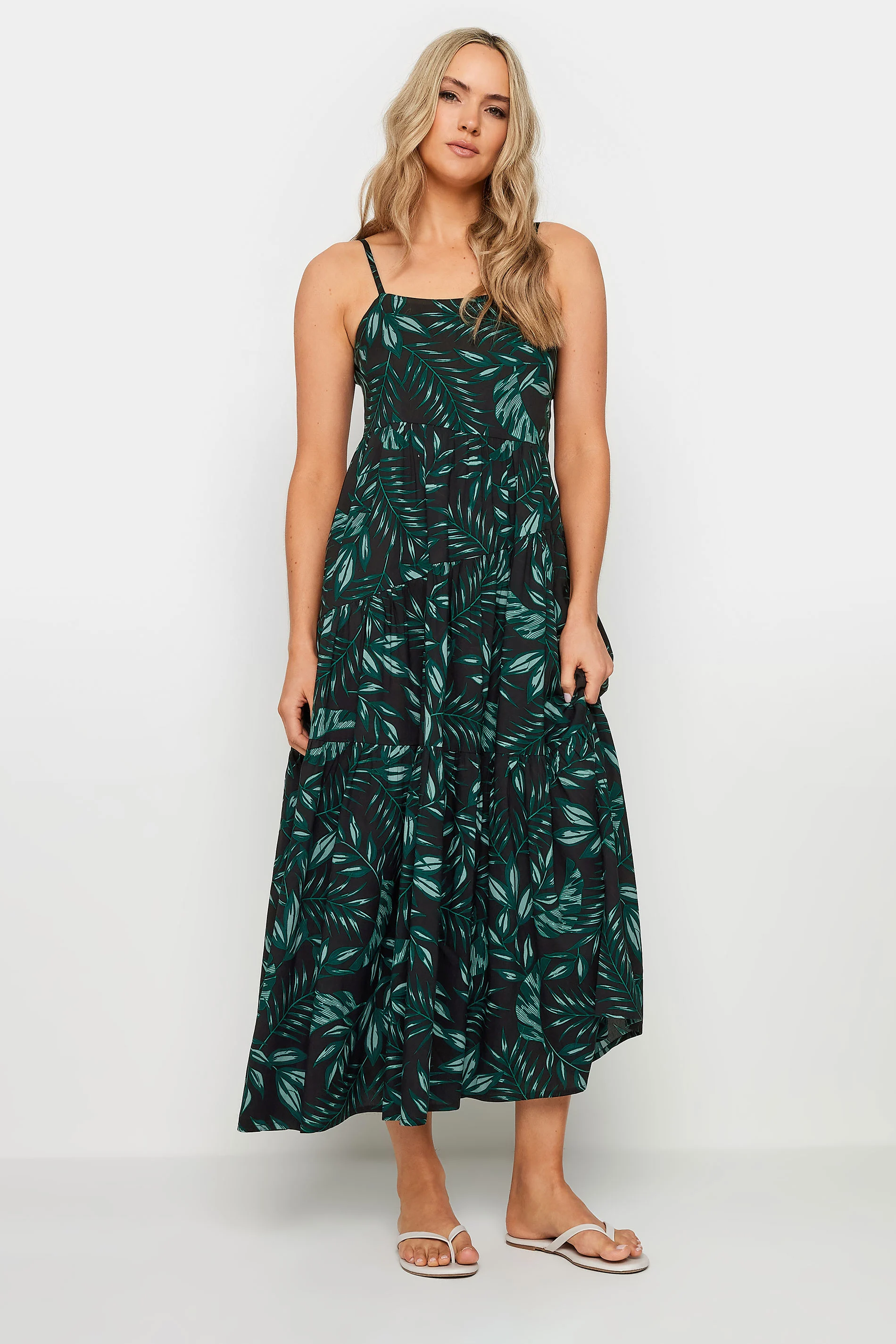 LTS LTS Tall Dark Green Tropical Print Strappy Midaxi Dress