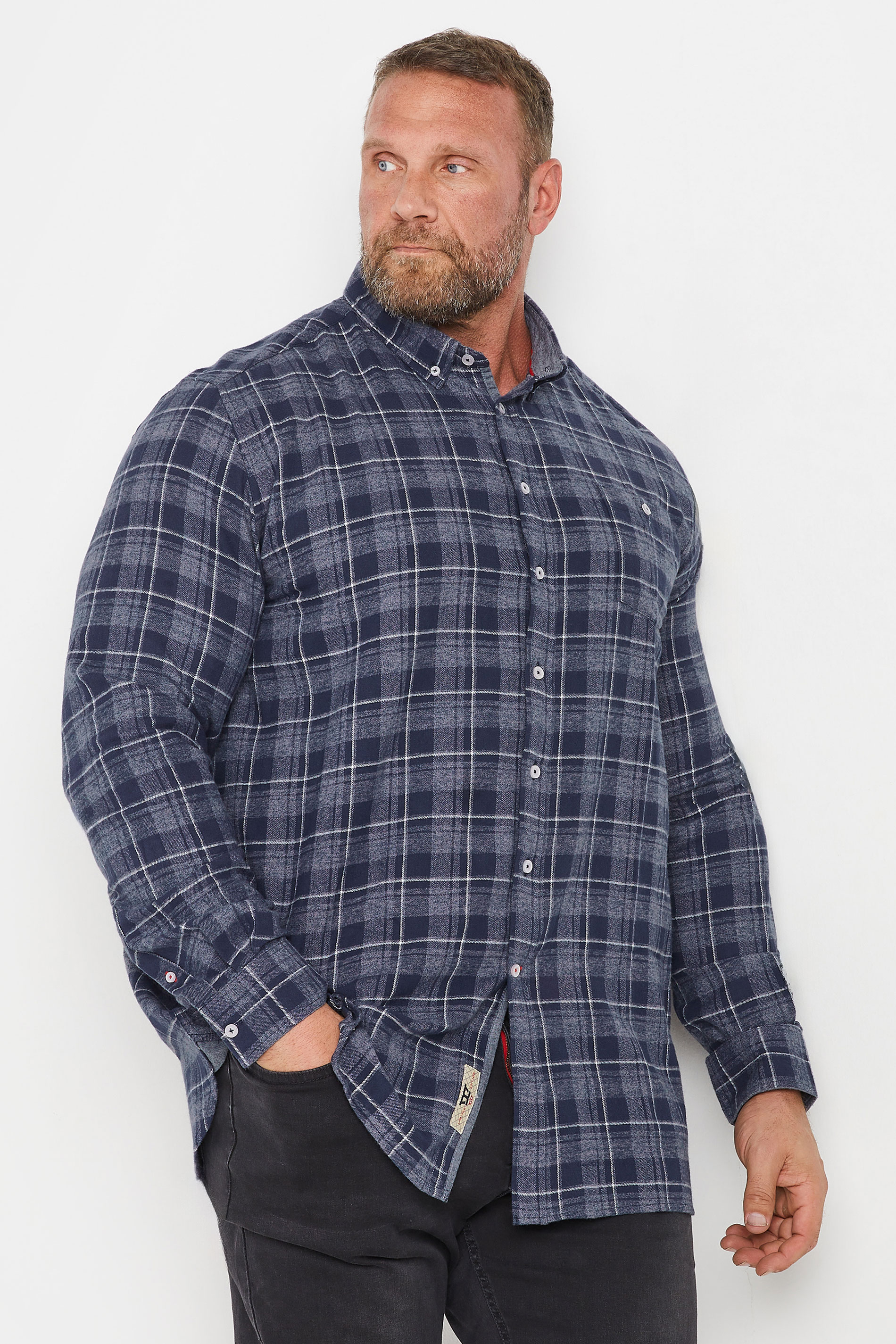 D555 D555 Big & Tall Navy Blue Check Print Long Sleeve Shirt