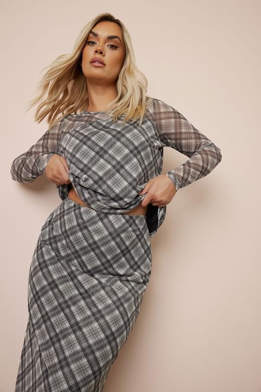 Limited Collection LIMITED COLLECTION Curve Brown Check Print Mesh Top