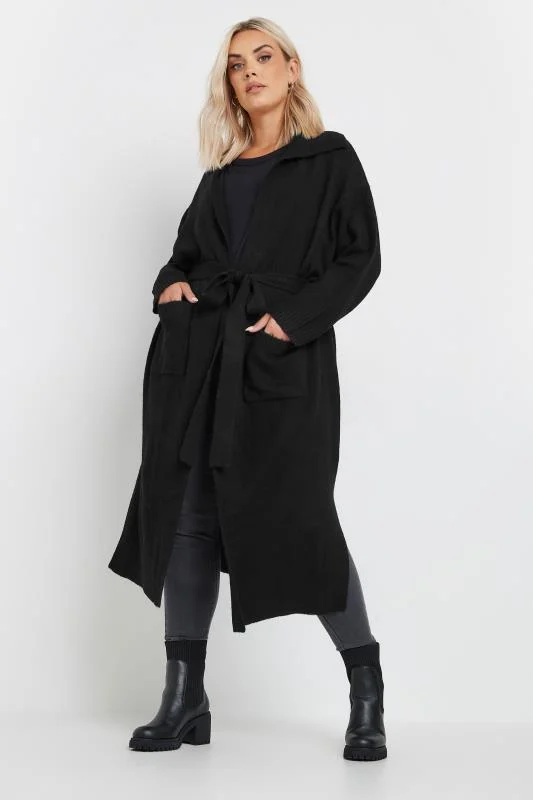 Yours YOURS Curve Black Collared Tie Waist Coatigan