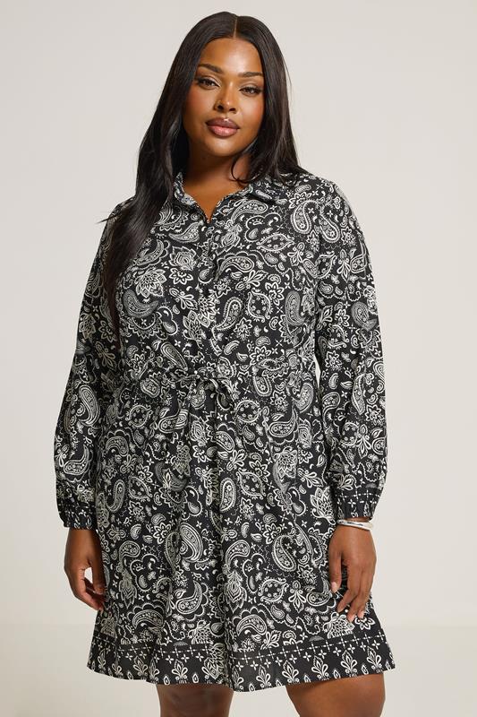 Yours YOURS Curve Black Paisley Print Mini Shirt Dress