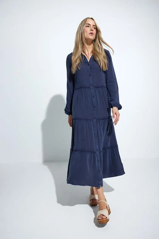 LTS LTS Tall Navy Blue Acid Wash Tiered Dress