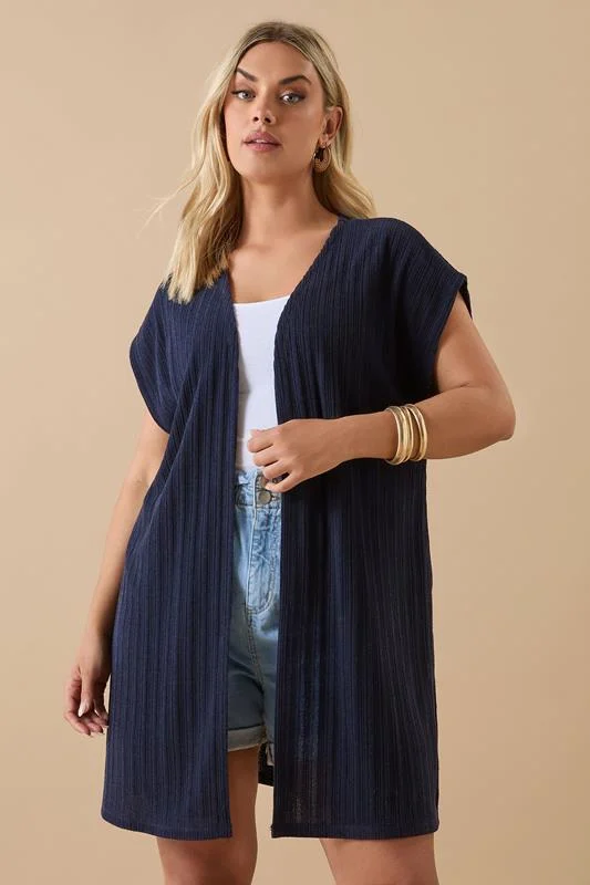 Yours YOURS Curve Navy Blue Ribbed Jersey Cardigan