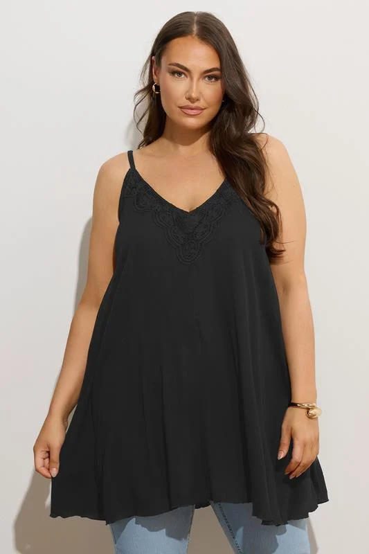 Yours YOURS Curve Black Crochet Trim Cami Top