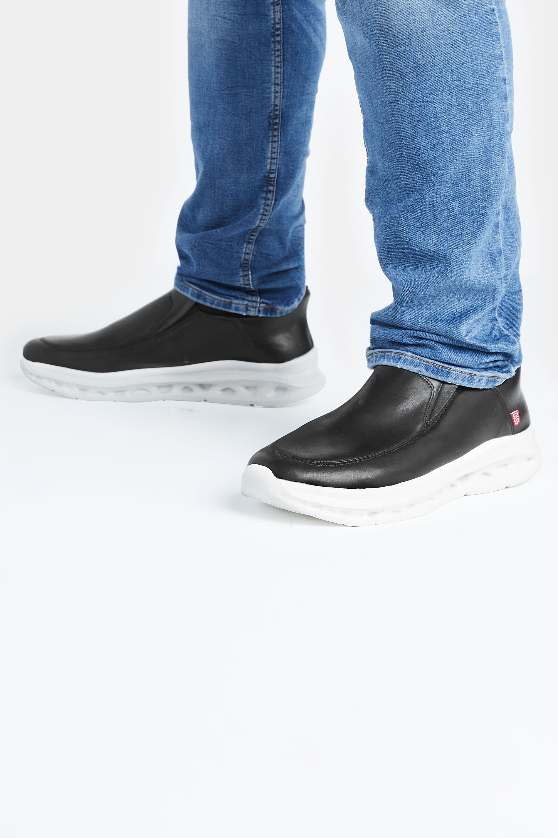 D555 D555 Black Faux Leather Slip On Shoes