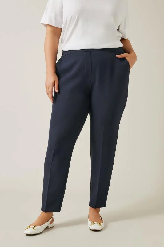 Evans EVANS Curve Navy Blue Tapered Tailored Trousers