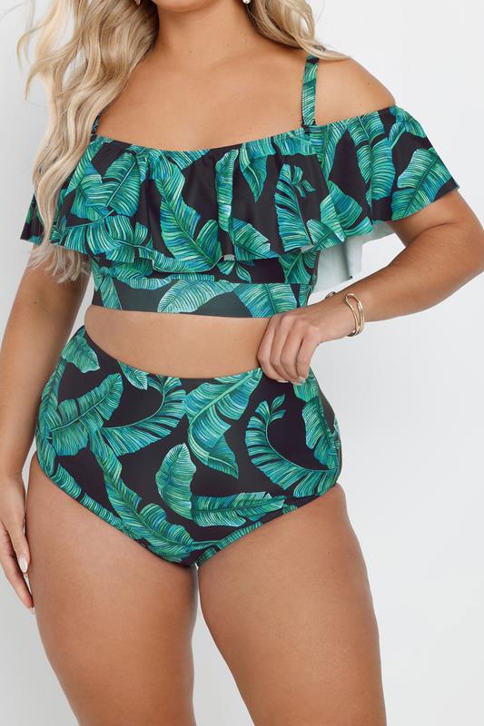 Yours YOURS Curve Green Leaf Print Tankini Top