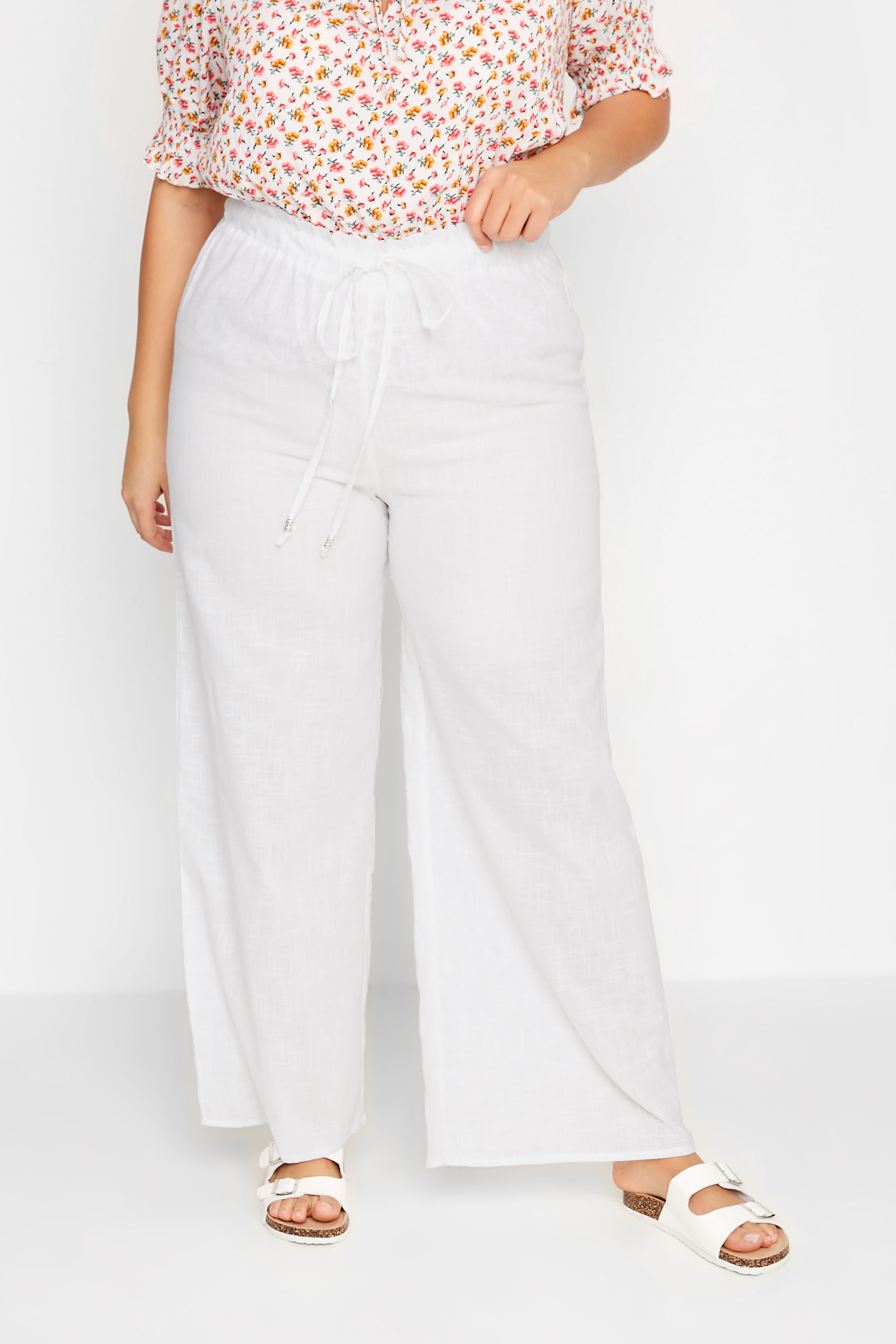 LTS LTS Tall White Cotton Wide Leg Beach Trousers