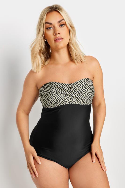 Yours YOURS Curve Black Metallic Geometric Print Bikini Top