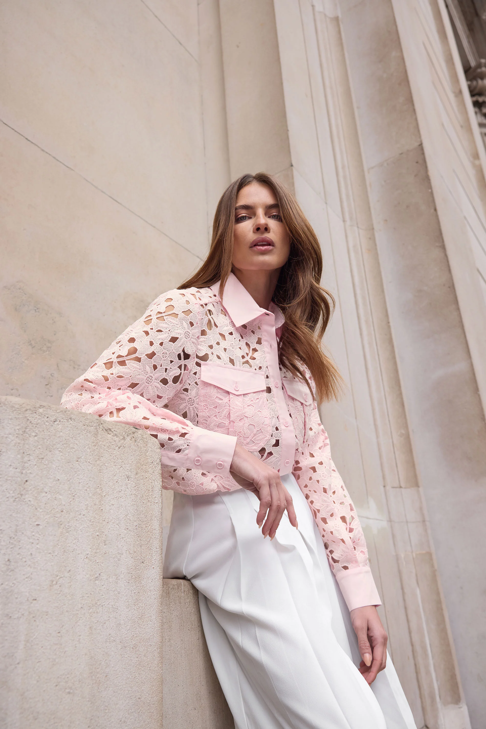 Star by Julien Macdonald STAR Pink Lace Button Through Shirt