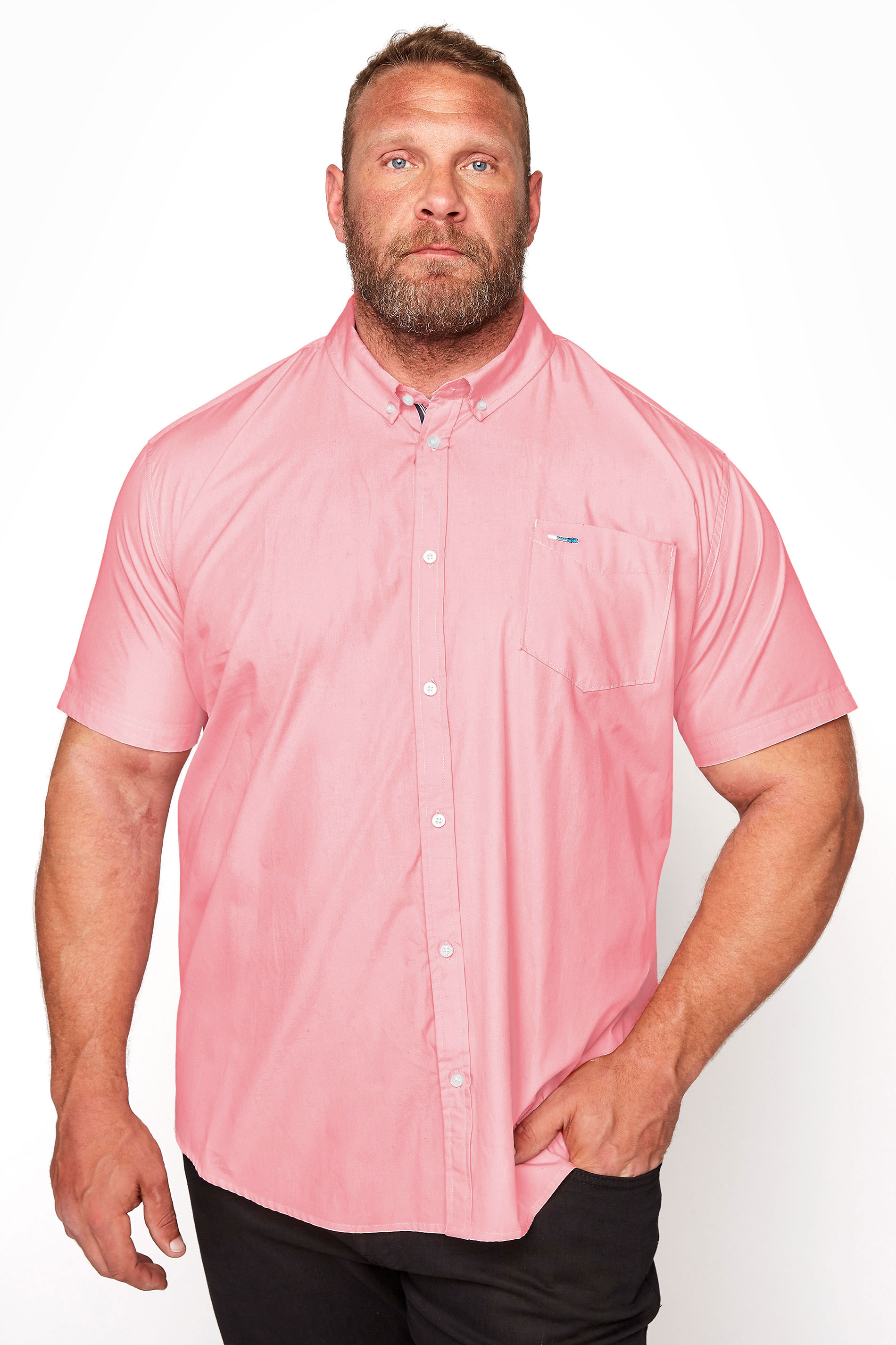 BadRhino BadRhino Big & Tall Pink Short Sleeve Oxford Shirt